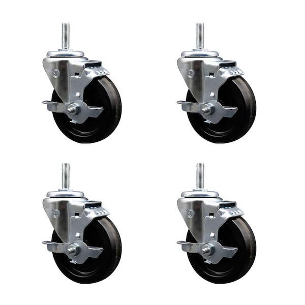 4 Inch Phenolic Wheel Swivel 34 Inch Threaded Stem Caster Set with Brake SCC